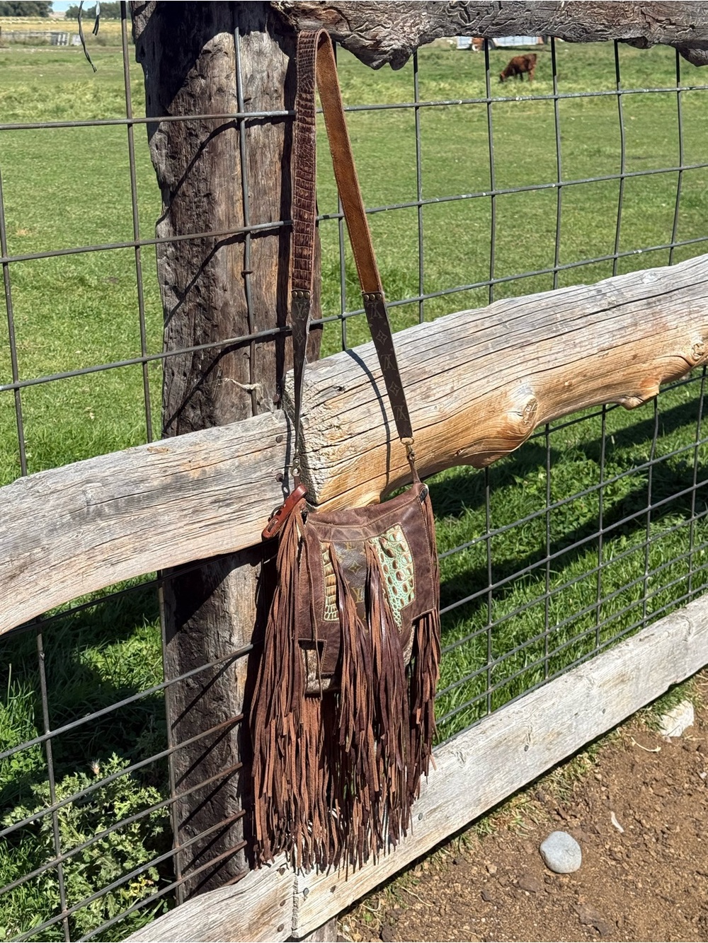 Boho Fringe Crossbody Bag in Distressed Brown
